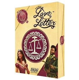 Een beige Love Letter-doos met opdruk en illustraties van personages in middeleeuwse stijl